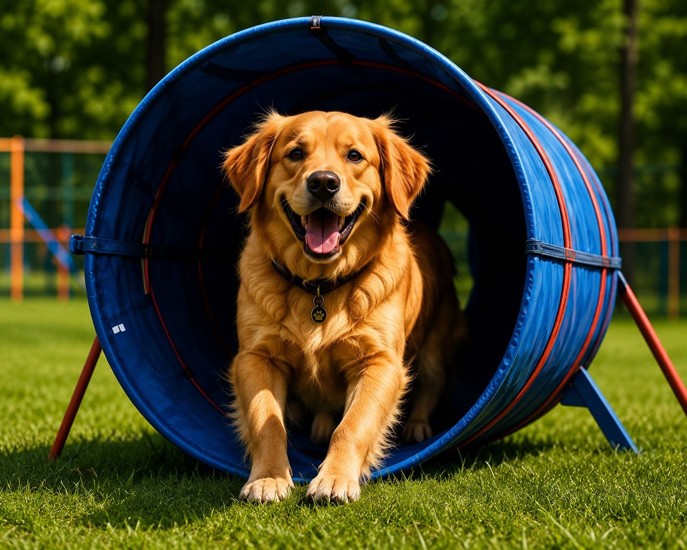 Dog going through tunnel